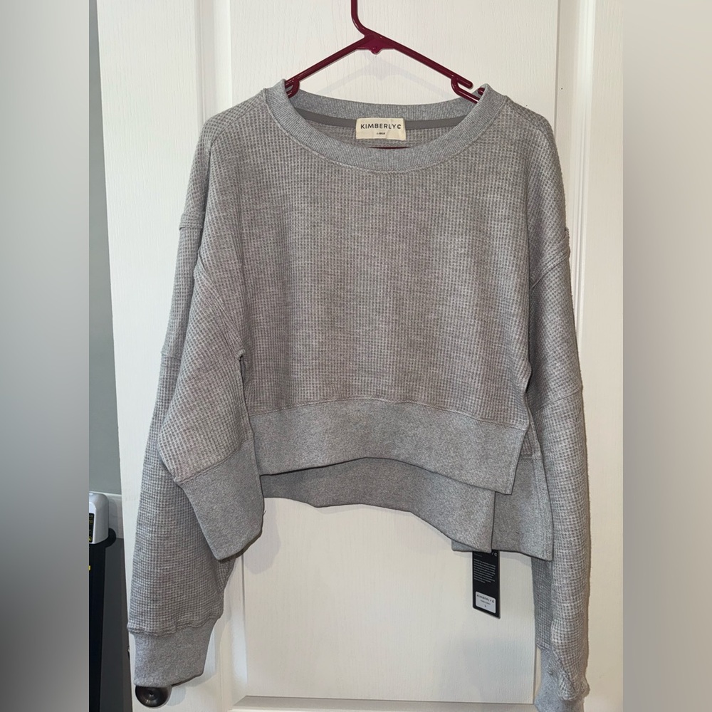 Kimberly C Gray Waffle-Knit Crewneck Top